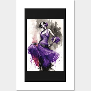 Flamenco Dancer - Watercolor Purple Posters and Art